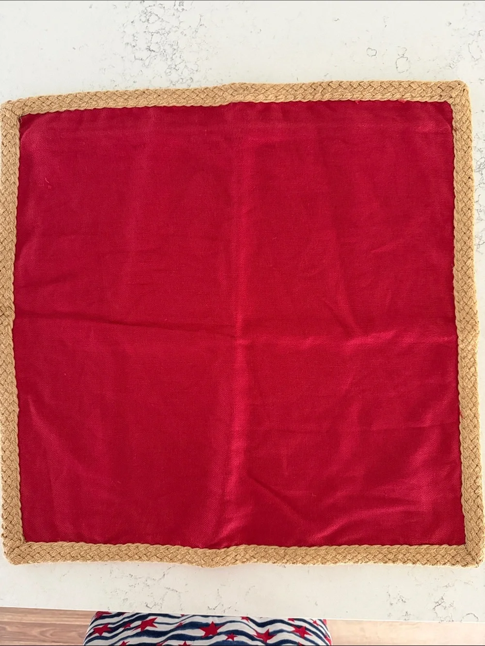 Pottery Barn Red Pillow Cover with Braided Tan Trim